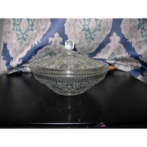 Indiana Glass Clear Crystal Windsor Royal Brighton Pattern Covered Candy Dish